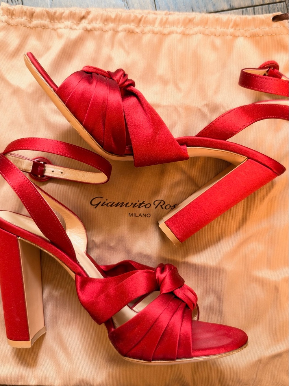 Gianvito Rossi Red Satin Knotted Block-Heel Sandals